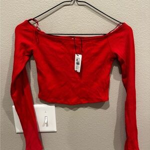 Garage Red Off-Shoulder Crop Top